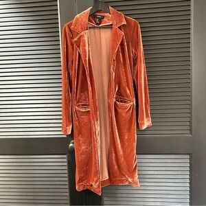 Forever 21 Women’s Lush Rust Velvet Long Coat, Perfect for the Holidays, Size Sm